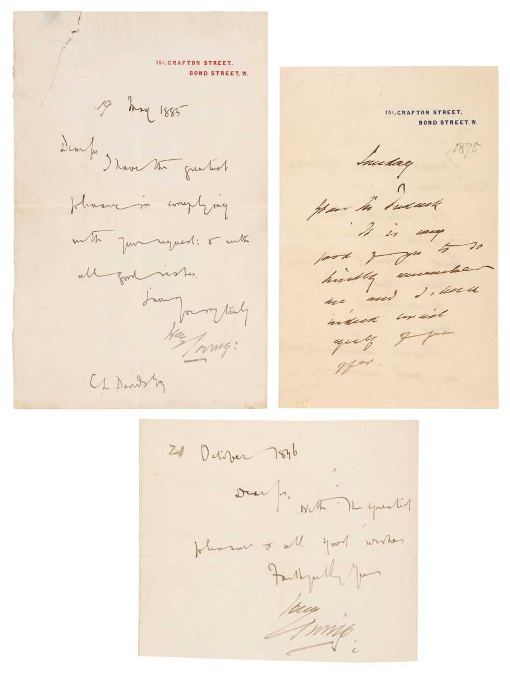 Lot 208 - Irving (Henry, 1838-1905). Letter Signed, 'Henry Irving', 15a Grafton Street, 19 May 1885