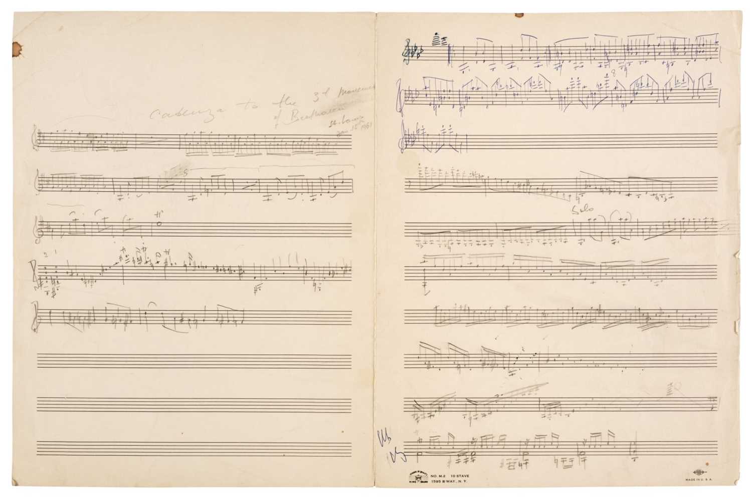 Lot 215 - Milstein (Nathan, 1903-1992). A rare and important Autograph Music Manuscript (unsigned)