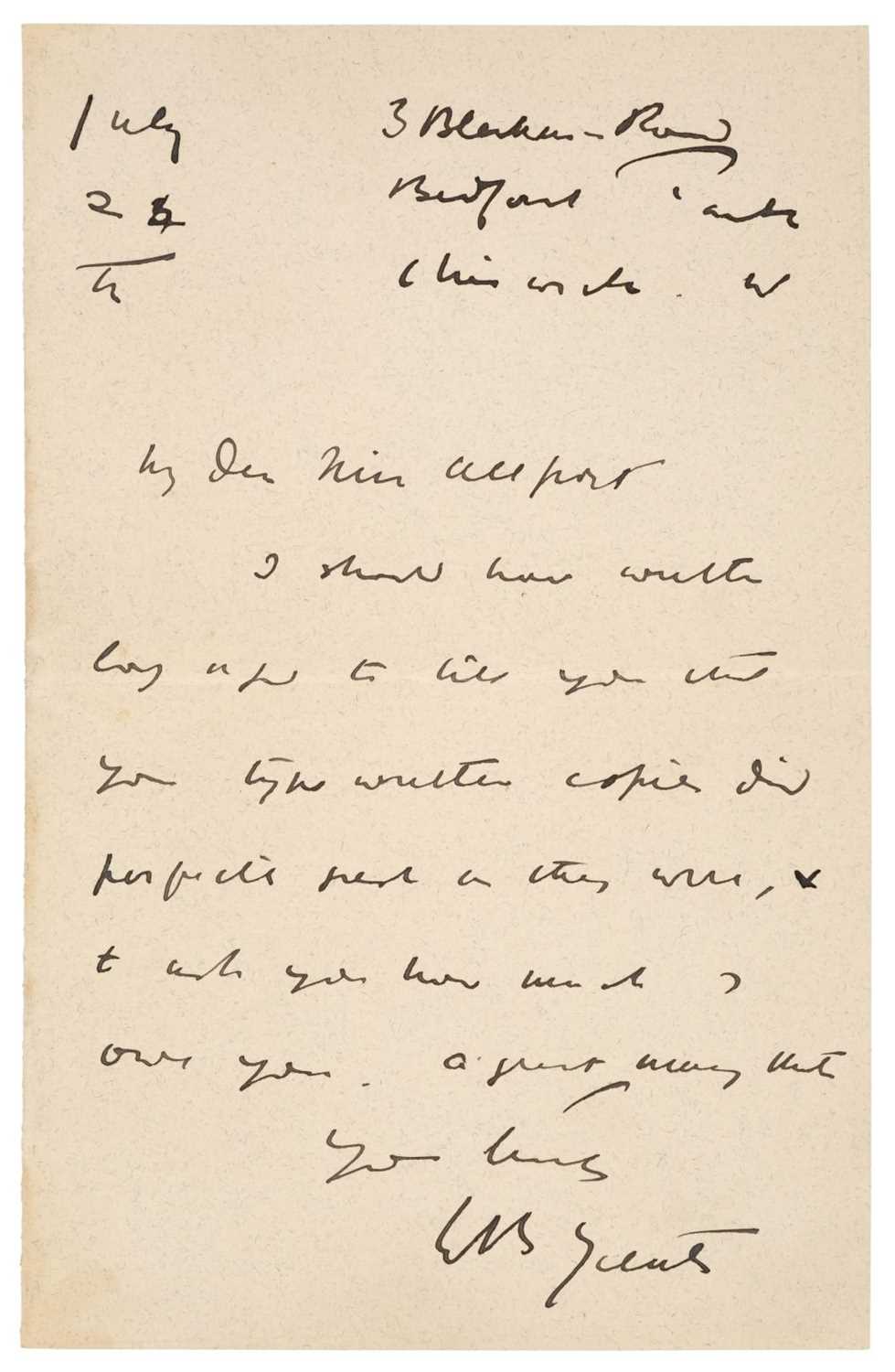 Lot 233 - Yeats (William Butler, 1865-1939). Early Autograph Letter Signed, 'W. B. Yeats’