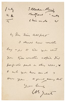 Lot 233 - Yeats (William Butler, 1865-1939). Early Autograph Letter Signed, 'W. B. Yeats’