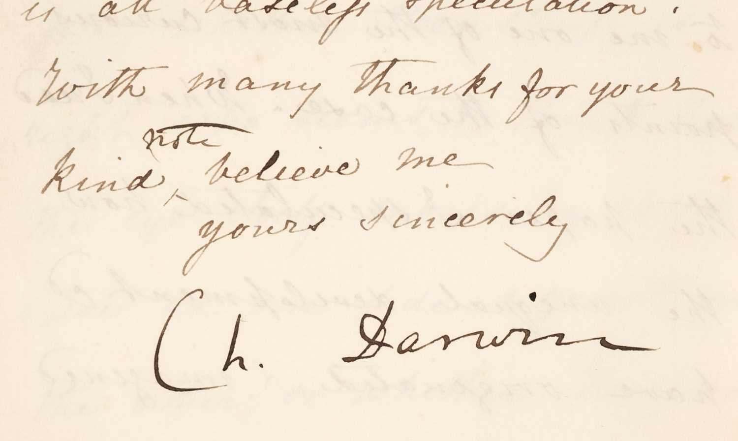 Lot 237 - Darwin (Charles Robert, 1809-1882). Letter signed, 'Ch. Darwin'
