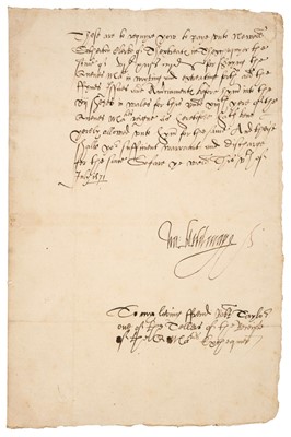 Lot 214 - Mildmay (Walter, 1520/21-1589). Document Signed, ‘Wa: Mildmaye’