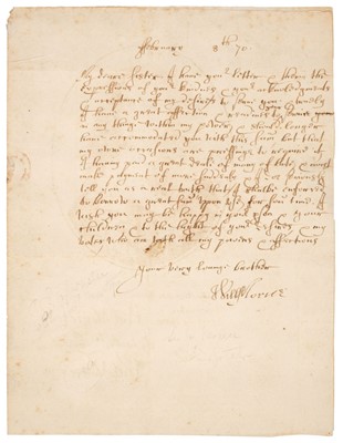 Lot 217 - Morice (William, 1602-1676). Autograph Letter Signed, ‘Will[iam] Morice’