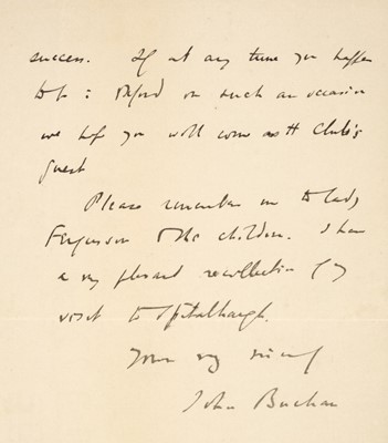 Lot 234 - Buchan (John, 1875-1940). Autograph Letter Signed, 'John Buchan'