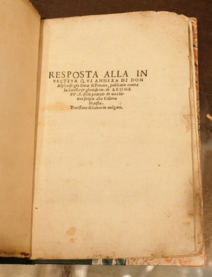 Lot 93 - Alfonso I (Duke of Ferrara). Resposta Alla Invectiva Qvi Annexa Di Don Alphonso ..., 1522