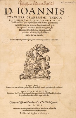 Lot 102 - Tauler (Johannes). Tam de Tempore quam de Sanctis Homilie..., 1553
