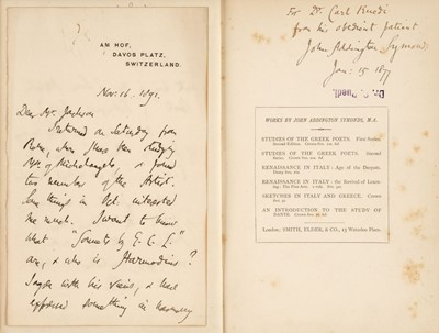 Lot 227 - Symonds (John Addington, 1840-1893). The Sonnets of Michael Angelo Buonarroti and Tommaso Campanella