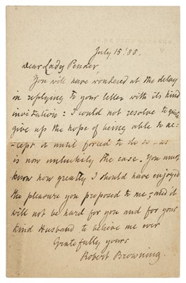 Lot 189 - Browning (Robert, 1812-1889). Autograph Letter Signed, 'Robert Browning', 15 July 1888