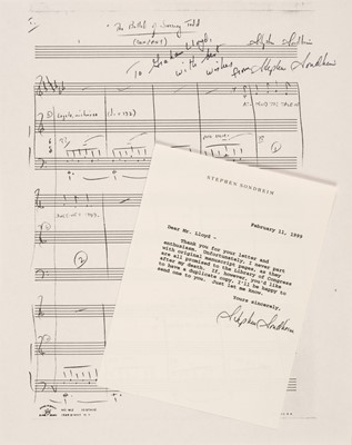 Lot 226 - Sondheim (Stephen, 1930-2021).  Important signed and dedicated sheet, ‘Stephen Sondheim’