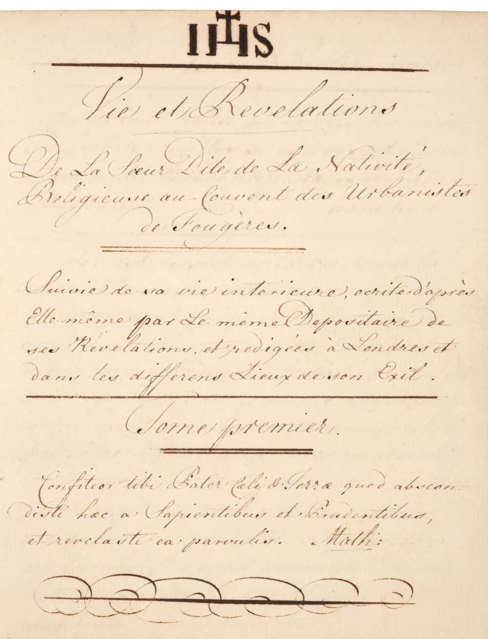 Lot 277 - Genet, Charles. Vie et Revelations de la Soeur dite de La Nativite