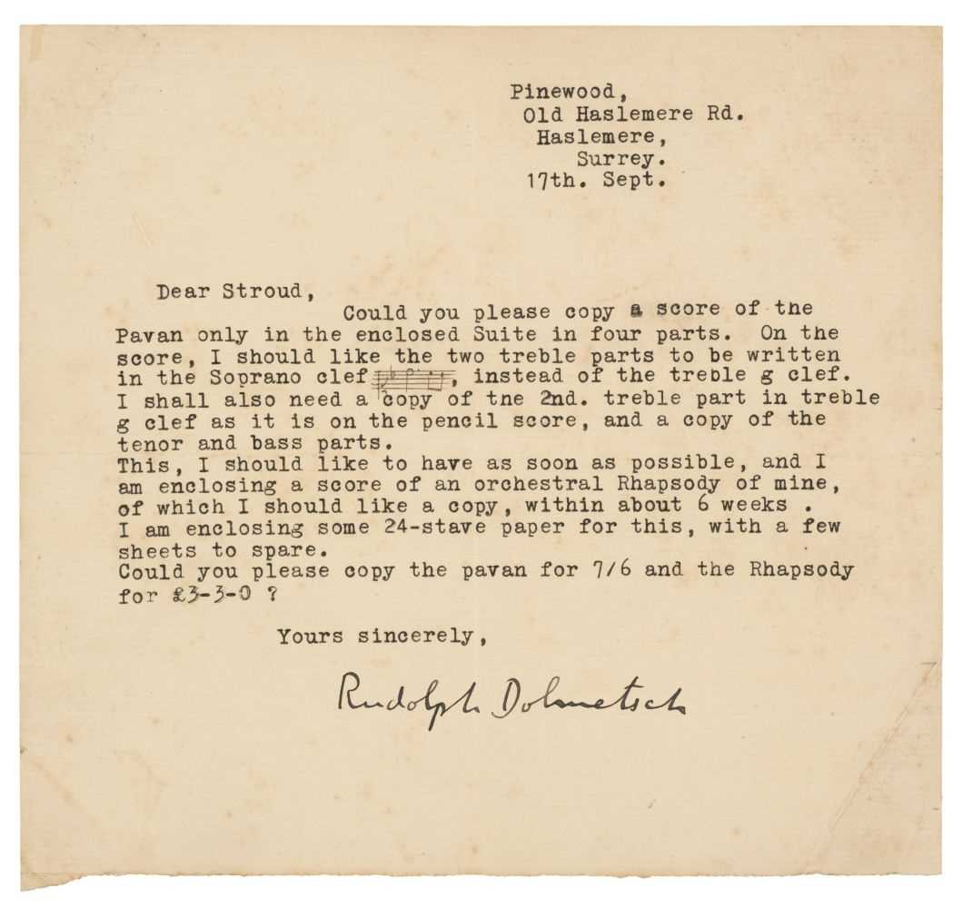 Lot 198 - Dolmetsch (Rudolph, 1906-1942). A series of 10 Typewritten Letters Signed, ‘Rudolph Dolmetsch’