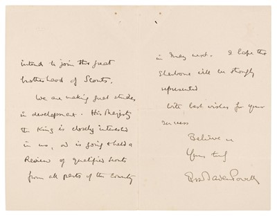 Lot 252 - Baden-Powell (Robert, 1857-1941). Autograph Letter Signed, 'R.S.S. Baden-Powell', 1901