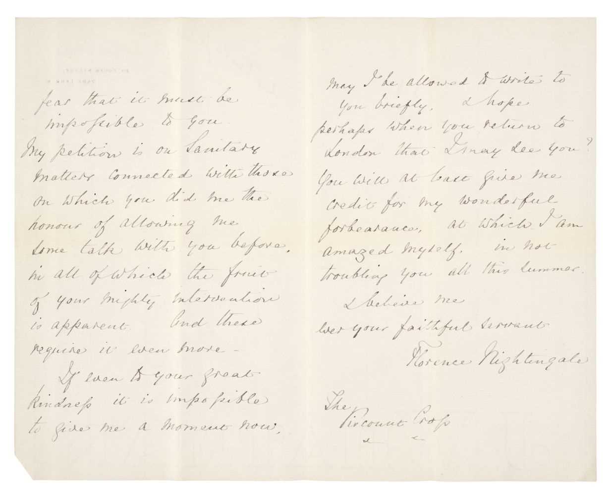 Lot 218 - Nightingale (Florence, 1820-1910). Two Autograph Letters Signed, 'Florence Nightingale'