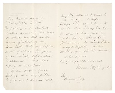 Lot 218 - Nightingale (Florence, 1820-1910). Two Autograph Letters Signed, 'Florence Nightingale'