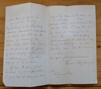 Lot 218 - Nightingale (Florence, 1820-1910). Two Autograph Letters Signed, 'Florence Nightingale'