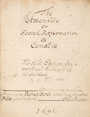 Lot 136 - Pitcairn (Archibald). The Assemblie or Scotch Reformation, manuscript, 1691 [but later, circa 1720]