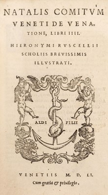 Lot 221 - Conti (Natale). Veneti De venatione, libri IIII, Venice, Aldi, 1551