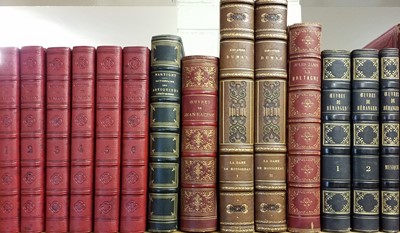 Lot 427 - French Bindings. A large collection of approximately 120 volumes of 19th-century French leather bound books & literature