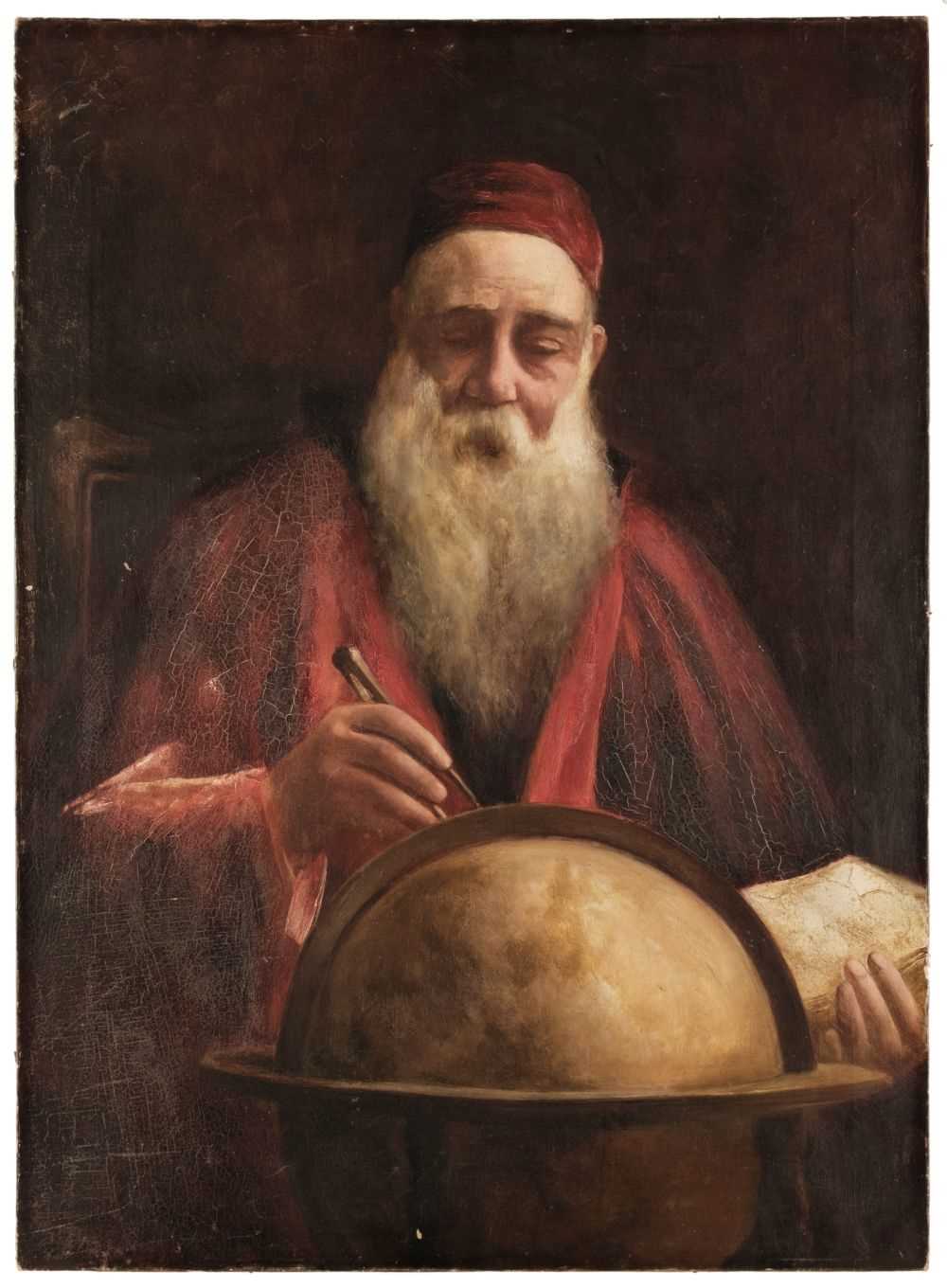 Lot 178 - The Cartographer. Portrait of an academic with a globe, circa 1850