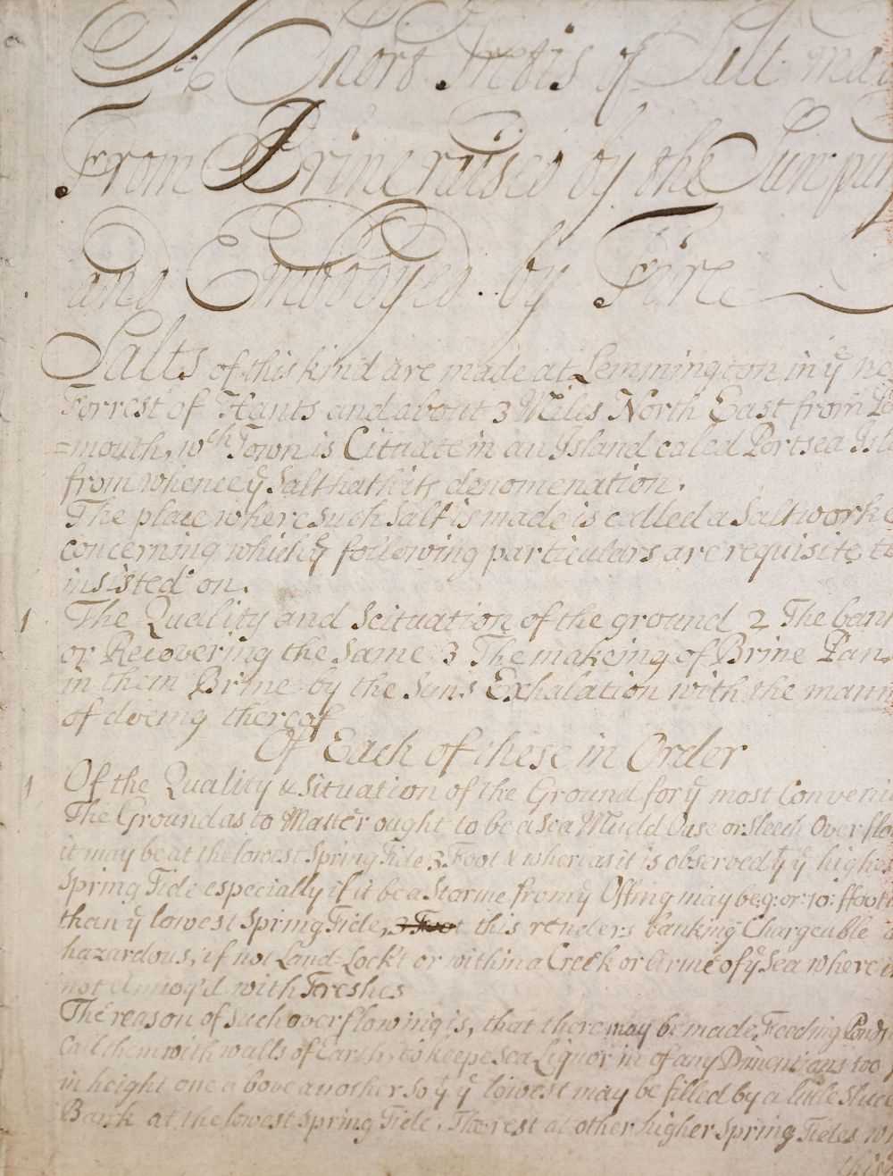 Lot 240 - Salt processing. 'A short tretis of salt mad[e] from brine raised by the sun pan', 1725
