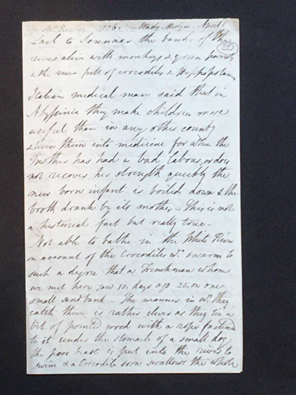 Lot 257 - Rowley (Charlotte, 1811-71). Letter written on the Blue Nile, April 1 1836