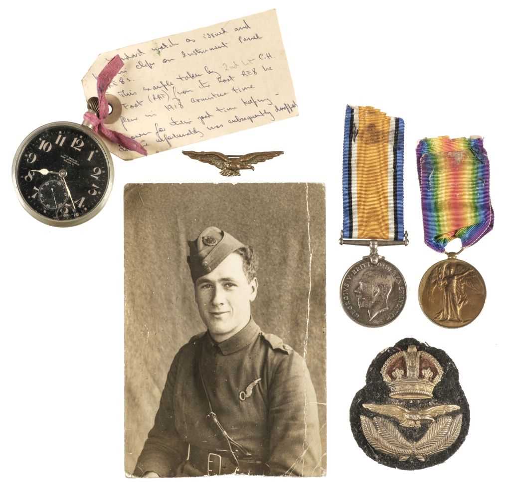 Lot 423 - Royal Flying Corps. WWI Medals, 2nd Lieutenant C.H. Foote and WWII pair to his son