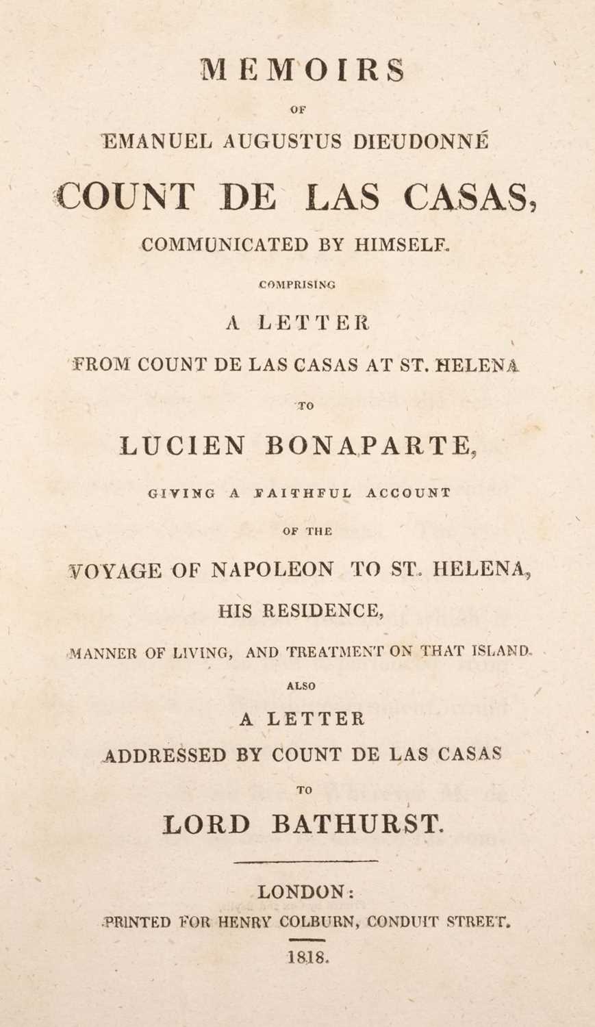 Lot 268 - Memoirs of Emanuel Augustus Dieudonné Count de las Casas, 1818