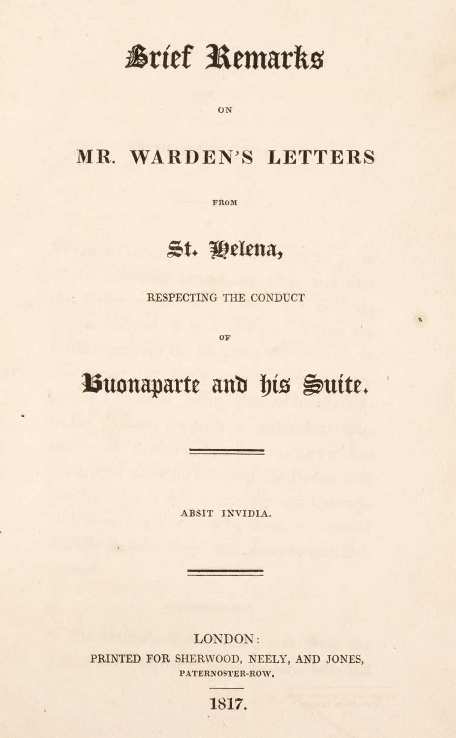 Lot 277 - Warden (William). Brief Remarks on Mr Warden'
