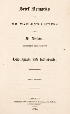 Lot 277 - Warden (William). Brief Remarks on Mr Warden's Letters from St. Helena, 1817