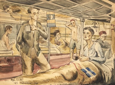 Lot 260 - Army Hospital Ship. HM Hospital Ship Oxfordshire, Palestine 1948 watercolour on paper