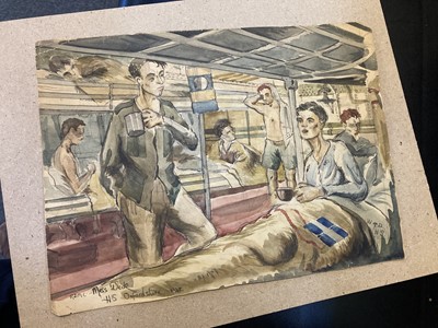 Lot 260 - Army Hospital Ship. HM Hospital Ship Oxfordshire, Palestine 1948 watercolour on paper