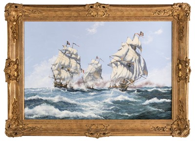 Lot 180 - Dinsdale (John Bentham, 1927-2008). The Chase of the Frigate Brilliant, 1978, oil on canvas