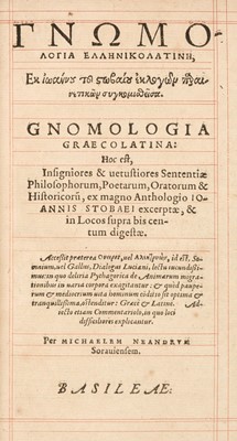 Lot 36 - Stobaeus (Johannes). Gnomologia Graecolatina, 1557