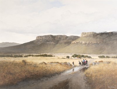 Lot 470 - Fincham (Peter, 1951-).  Landscape with the Drakenberg mountains, acrylic on canvas