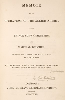 Lot 294 - Fane (John). Memoir of the Operations of the Allied Armies, 1st edition, 1822