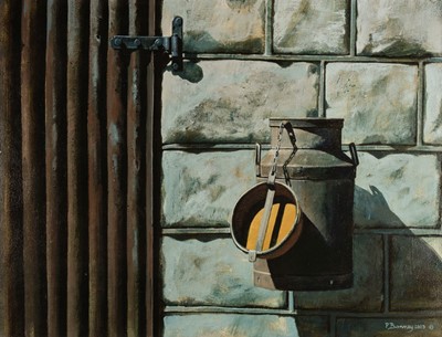 Lot 471 - Bonney (Peter, 1953-).  Milk Can and Old Door, 2003, oil on board