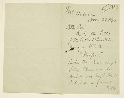 Lot 233 - Elgar (Edward, 1857-1934). Autograph letter, 1897