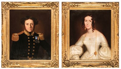 Lot 271 - British School. Portraits of a British Naval Officer and a Lady, circa 1850s