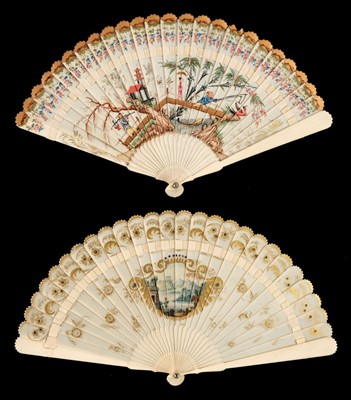 Lot 351 - Chinese. A painted ivory brisé fan, circa 1860s