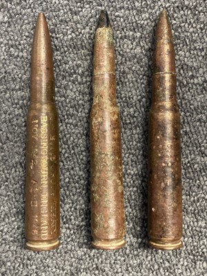 Lot 89 - Memphis Belle. Three inert .50 shells from 91st Bomb Group (Memphis Belle)