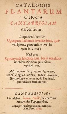 Lot 86 - Ray, John. Catalogus plantarum circa Cantabrigiam nascentium