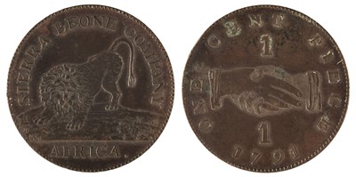 Lot 525 - Sierra Leone Company. Bronzed Proof One Cent, 1791