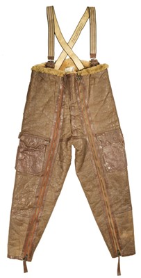 Lot 230 - Flying Trousers. A pair of WWII brown leather flying trousers (size 5)