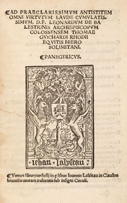 Lot 212 - Guichard (Thomas). Ad praeclarissimum antistitem omni virtutum laude cumulatissimum, 1514