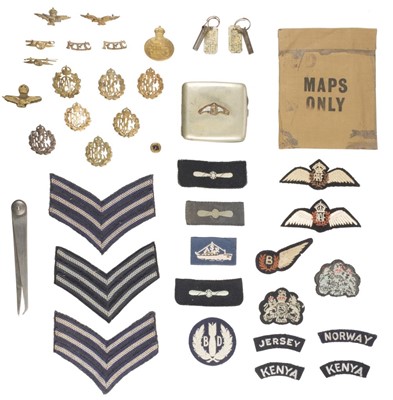 Lot 194 - RFC/RAF. A collection of RFC badges, escape map and other items