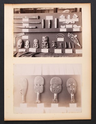 Lot 129 - Maori Artefacts and Dwellings. A group of 6 photographs of Maori artefacts and dwellings, c. 1890s