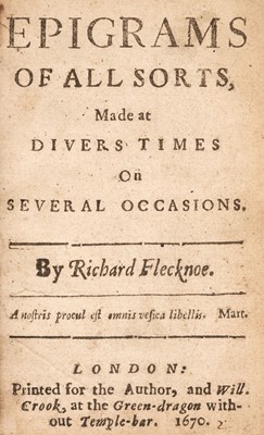 Lot 277 - Flecknoe (Richard). Epigrams of all sorts, made at divers times on several occasions, 1670