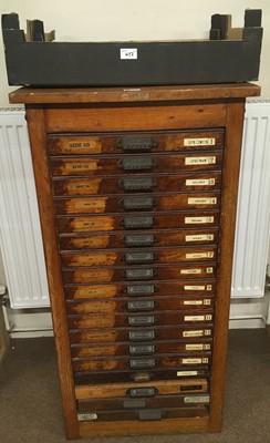 Lot 453 - Type cabinet. An 18 drawer Caslon type cabinet with brass type