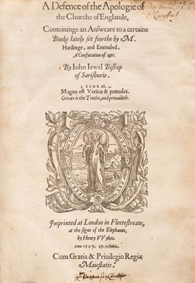 Lot 258 - Jewel (John). A Defence of the Apologie of the Churche of Englande, 1st edition, 1567