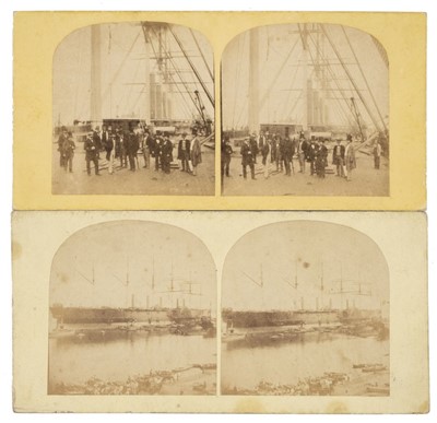 Lot 162 - Stereoviews. A pair of albumen print stereoviews of the Great Eastern, c. 1859